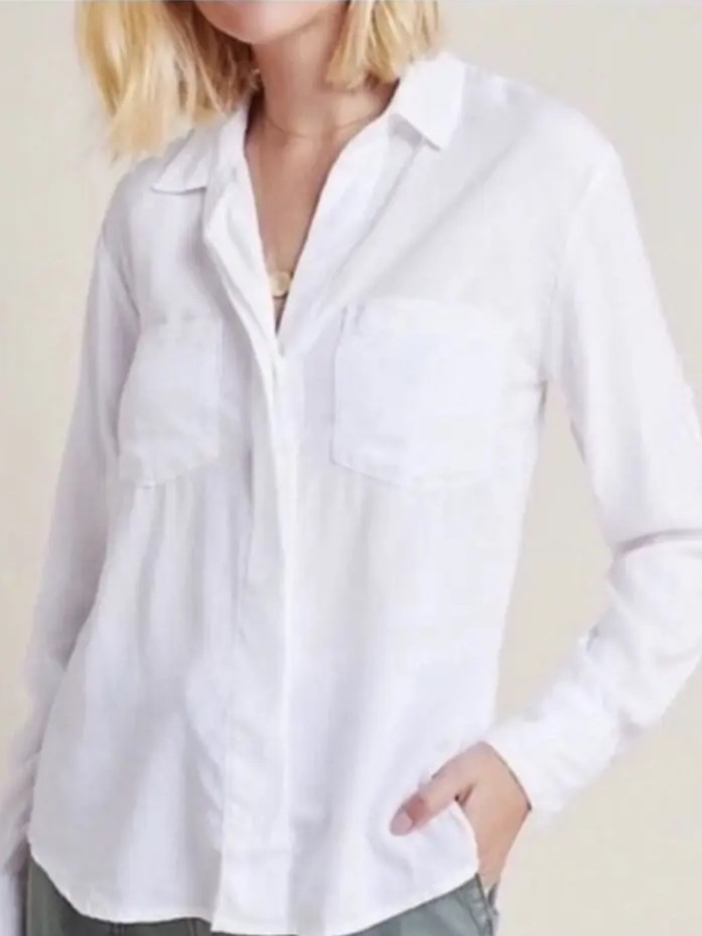 Anthropologie Cloth & Stone White Button up Shirt Women’s L capsule wardrobe